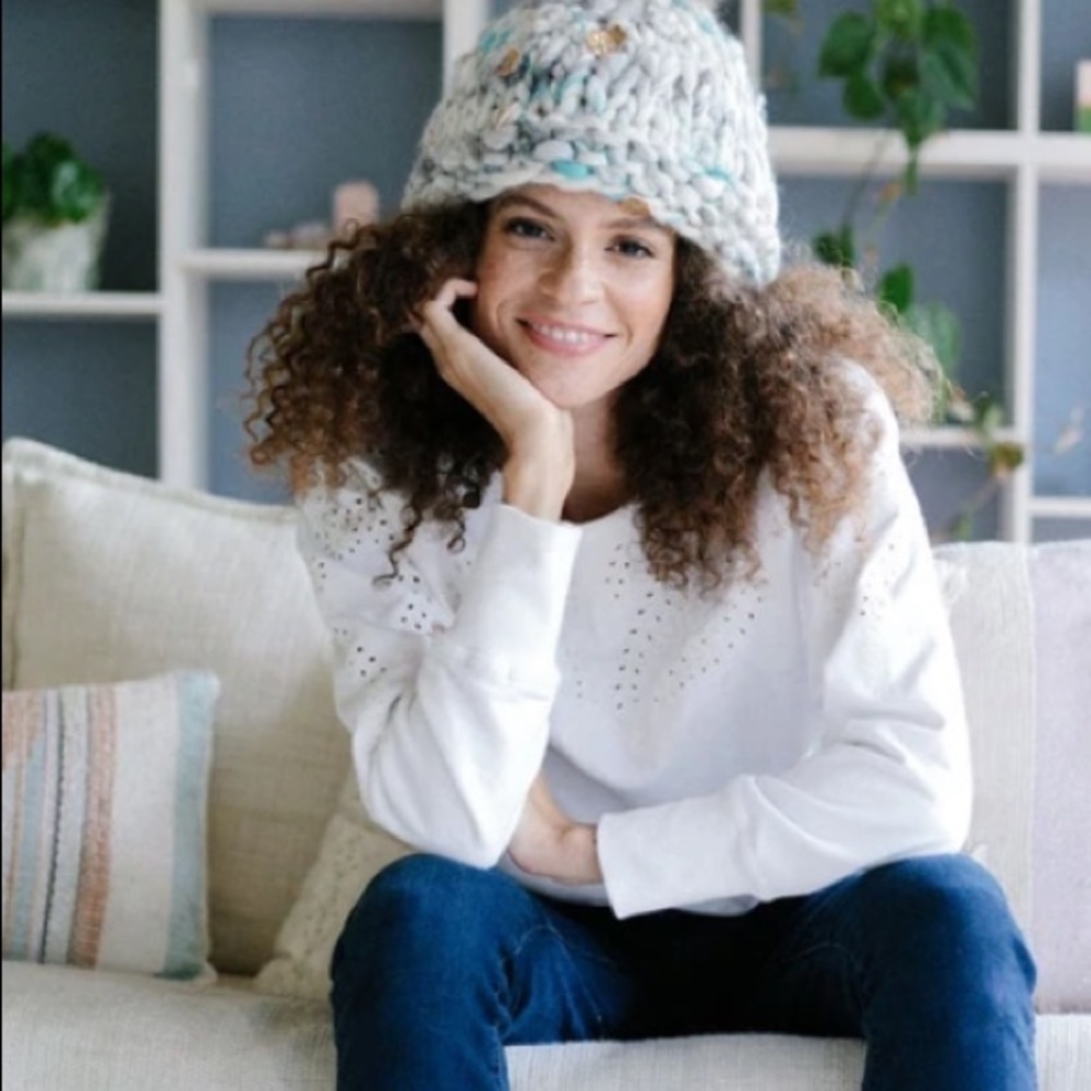 Knit collage in bloom beanie